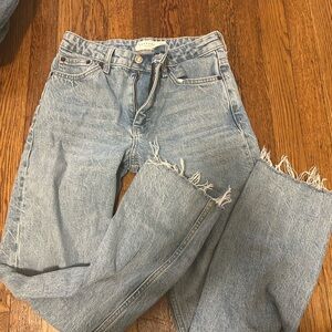 Topshop Light Blue Cropped Jeans with Frayed Hem